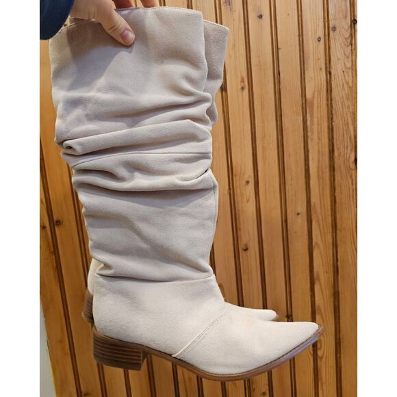 Chinese Laundry Suede Slouchy Western Boots size 5.5 blush cream colored - Picture 3 of 9